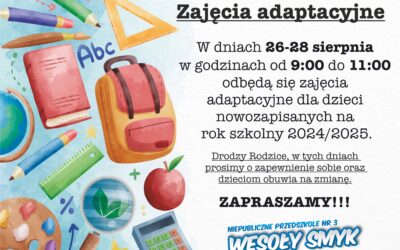 Ważne informacje dla Rodziców dot. dni adaptacyjnych